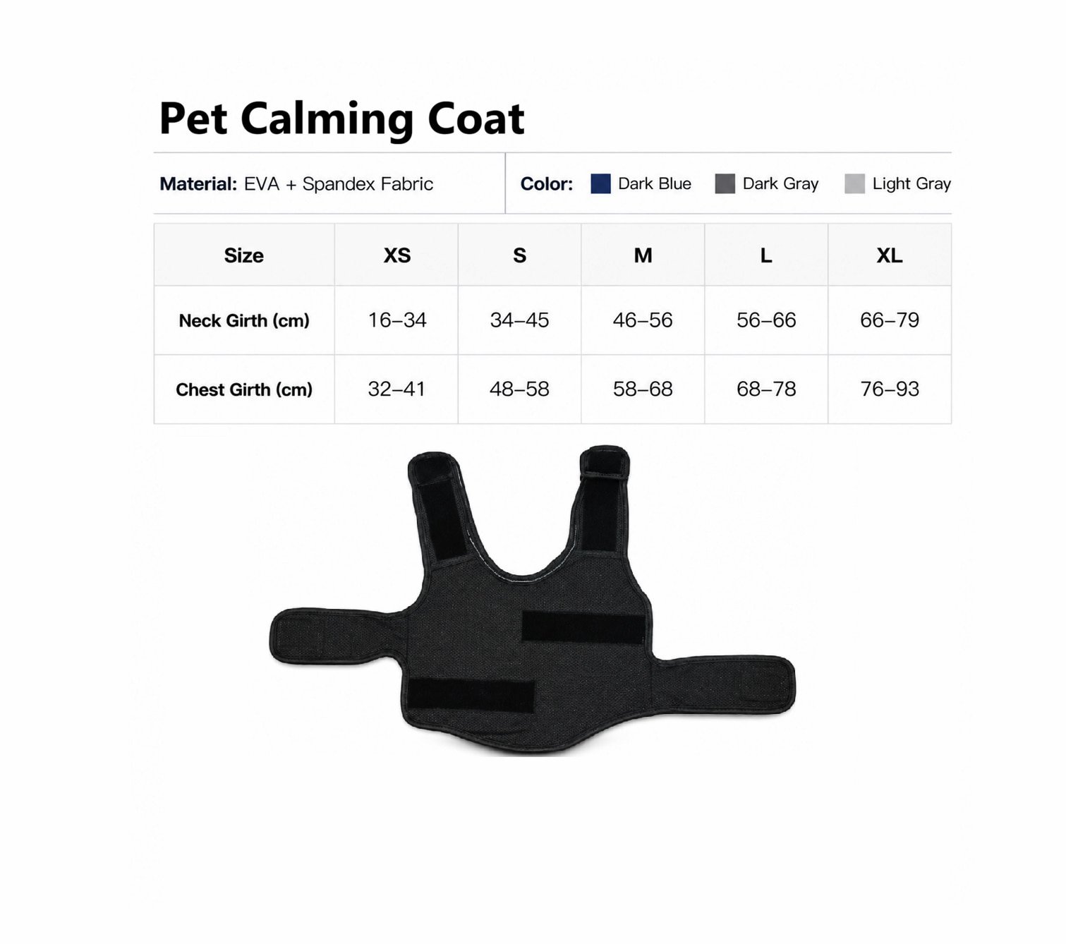 Dog calming shirt size chart