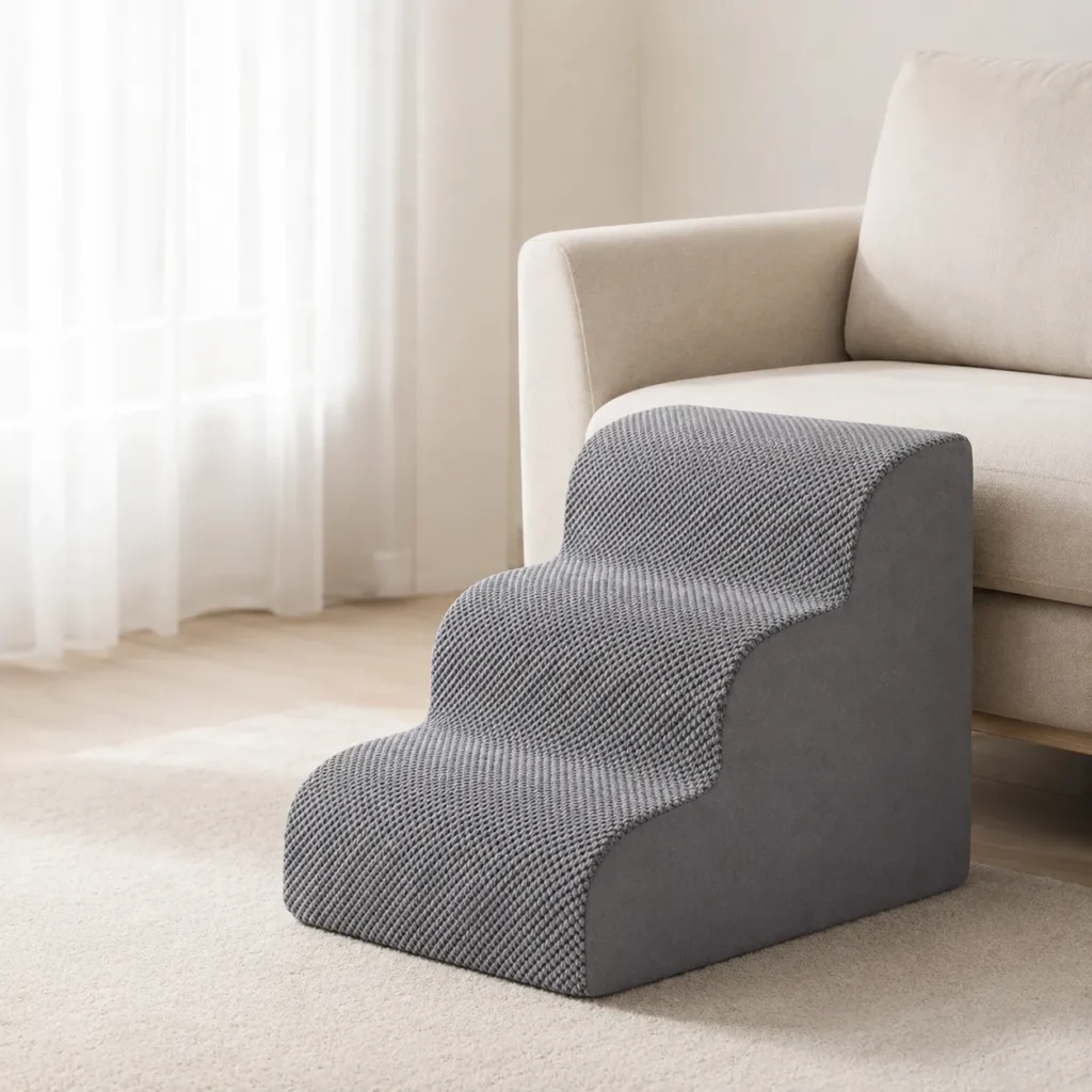 Side view of supportive foam pet stairs