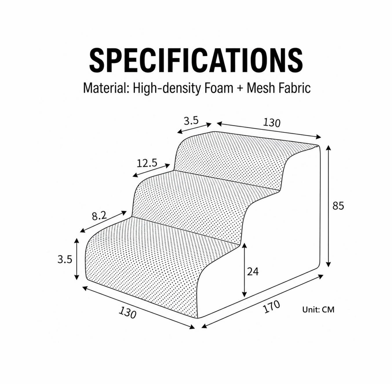 Pet stair dimensions and specifications
