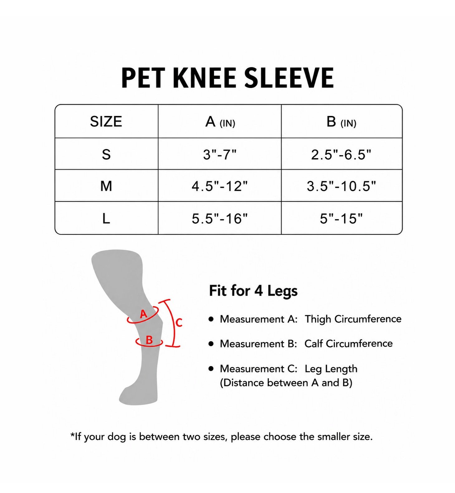 Dog knee brace size and measurement chart