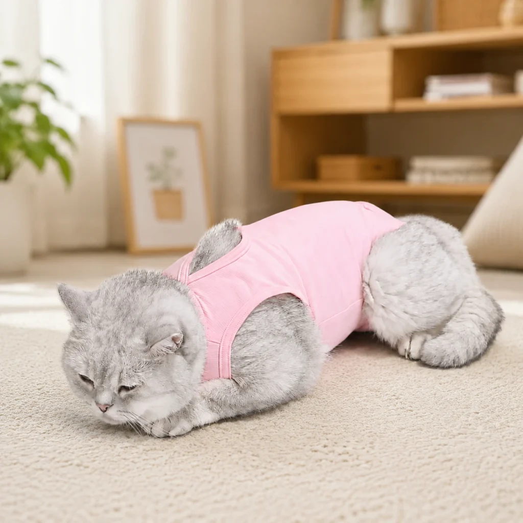 Cat wearing a recovery suit