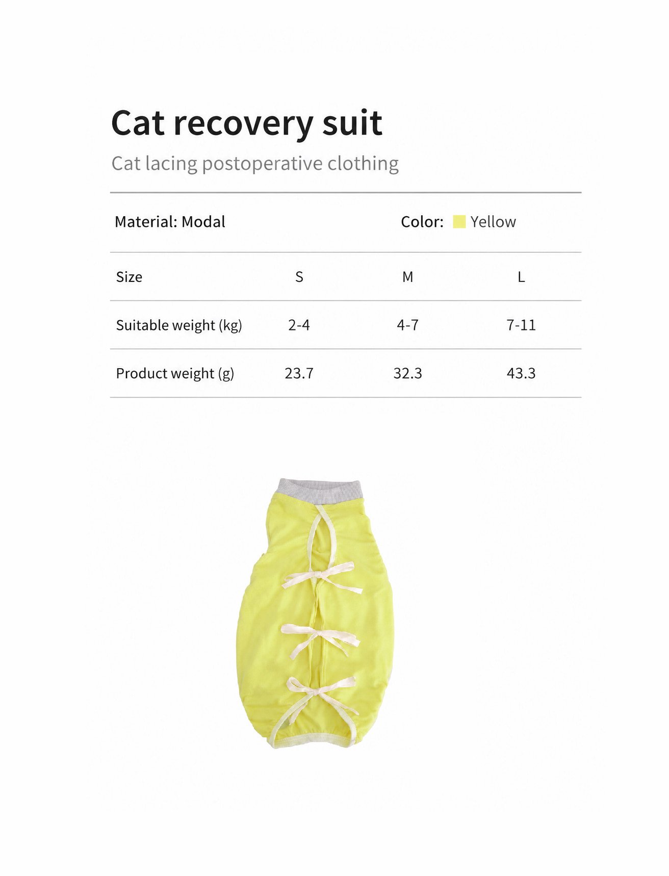 Cat recovery suit size chart