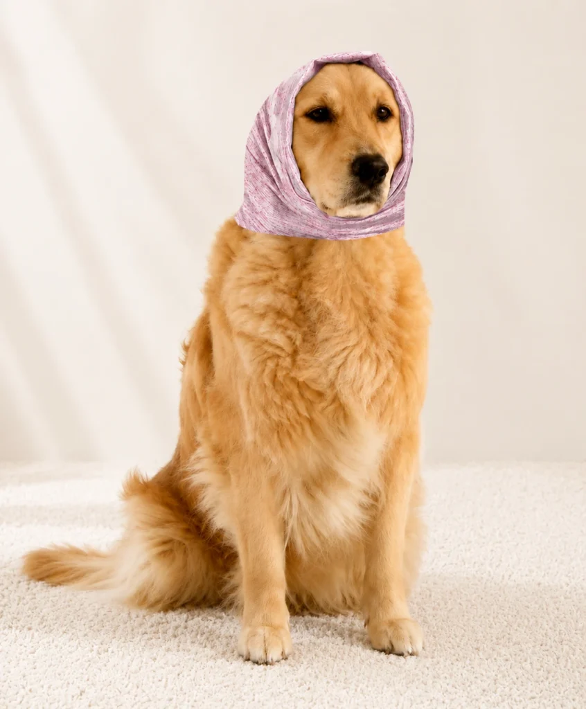 Dog wearing a calming ear cover