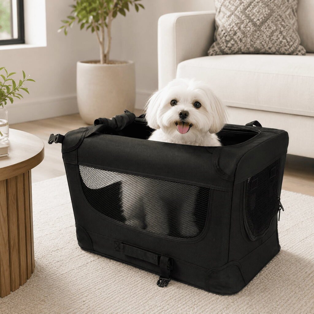 Foldable black pet travel carrier