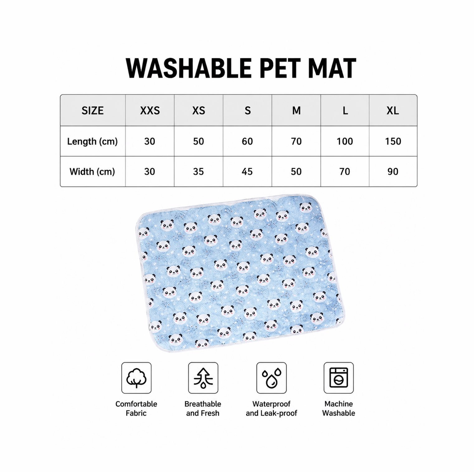 Washable pet mat size chart